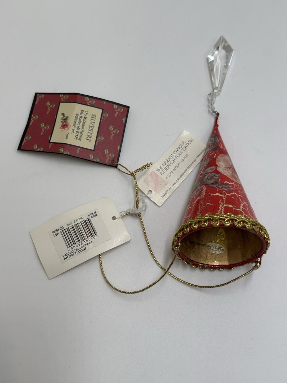 Silvestri NWT Christmas Ornament Cone Victorian Repro Christina Ladas Decoupage